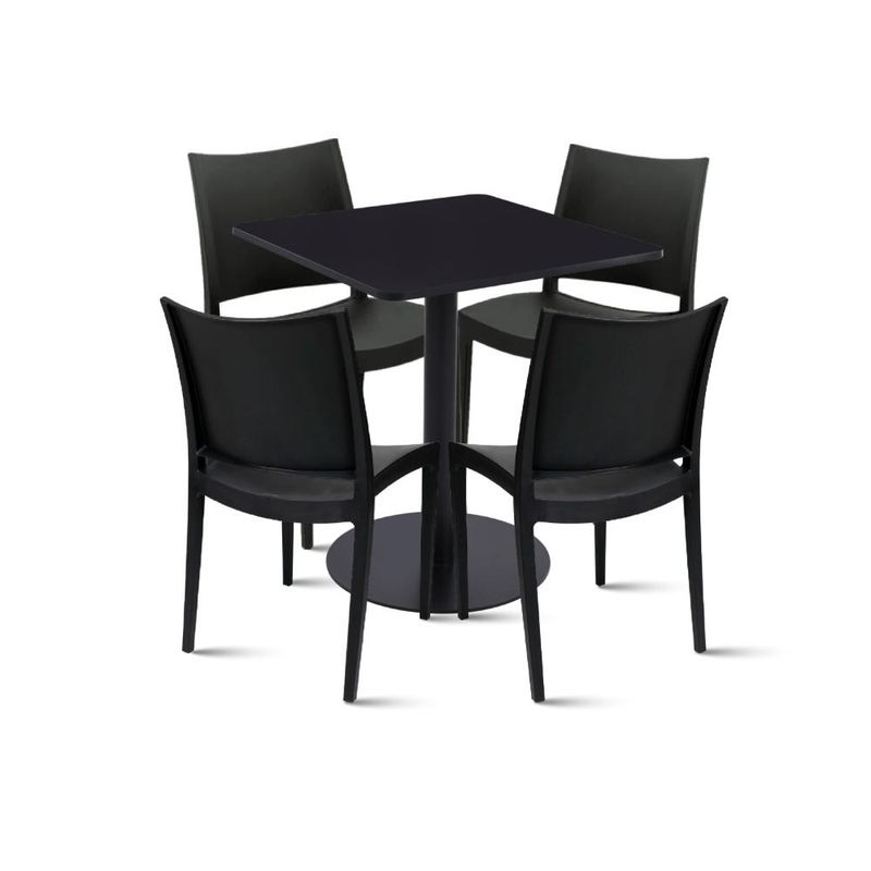 KLIK - Mesa restaurant 70x70 Tubo Metal cubierta MDF + 4 Sillas Restaurante - Negra KLIK