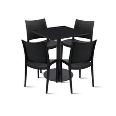 KLIK - Mesa restaurant 70x70 Tubo Metal cubierta MDF + 4 Sillas Restaurante - Negra