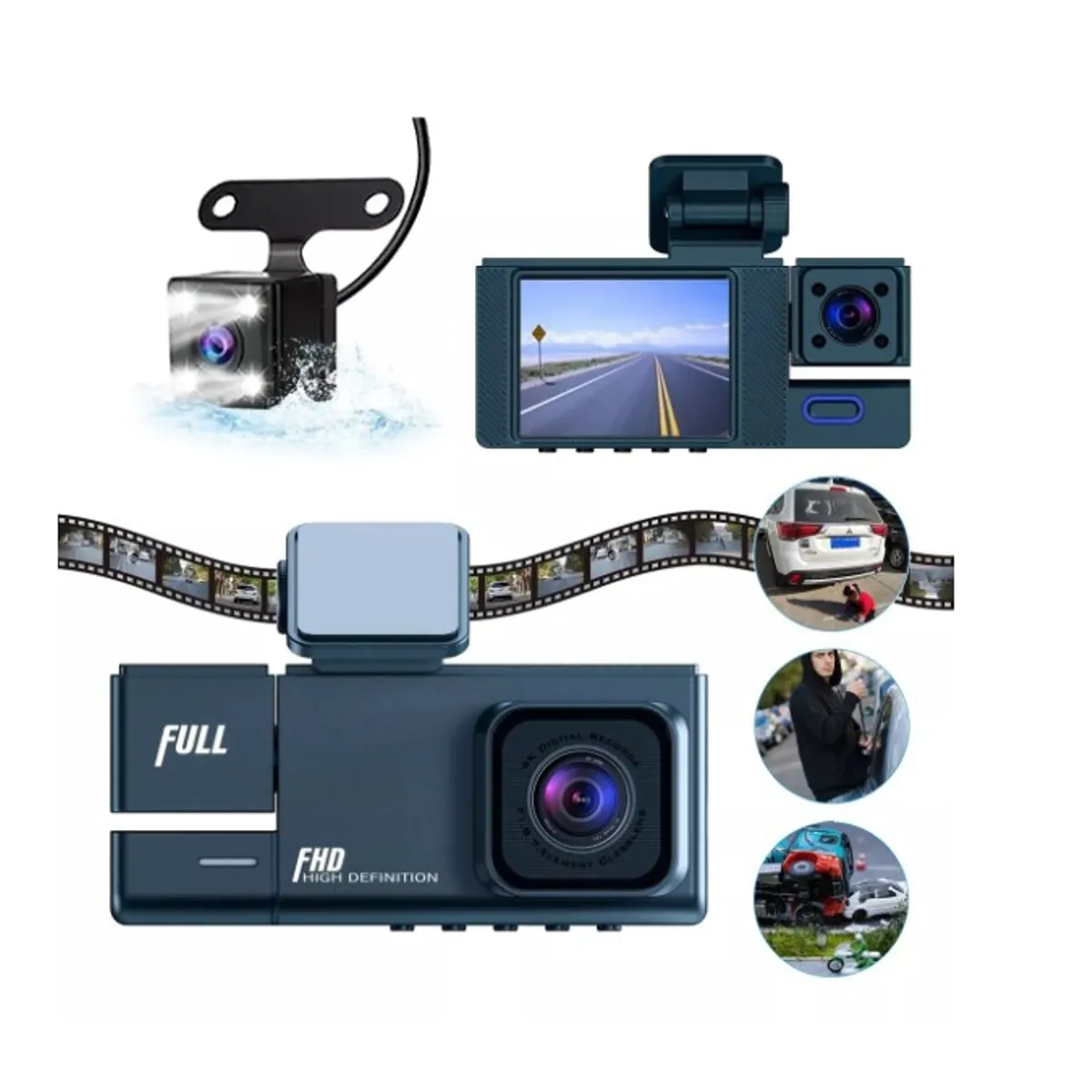 GENERICO - Camara De Auto Seguridad 1080p Hd Gran Angular 170°3 Cámaras