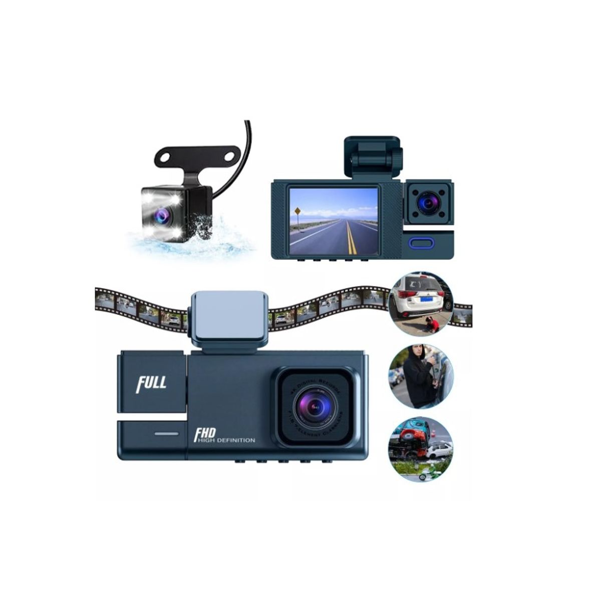 GENERICO - Camara De Auto Seguridad 1080p Hd Gran Angular 170°3 Cámaras