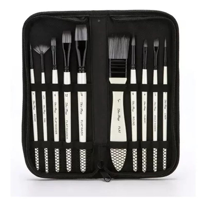 GENERICO - Set Pinceles 10 + Bolso Profesionales Óleo Acuarela Acrílico