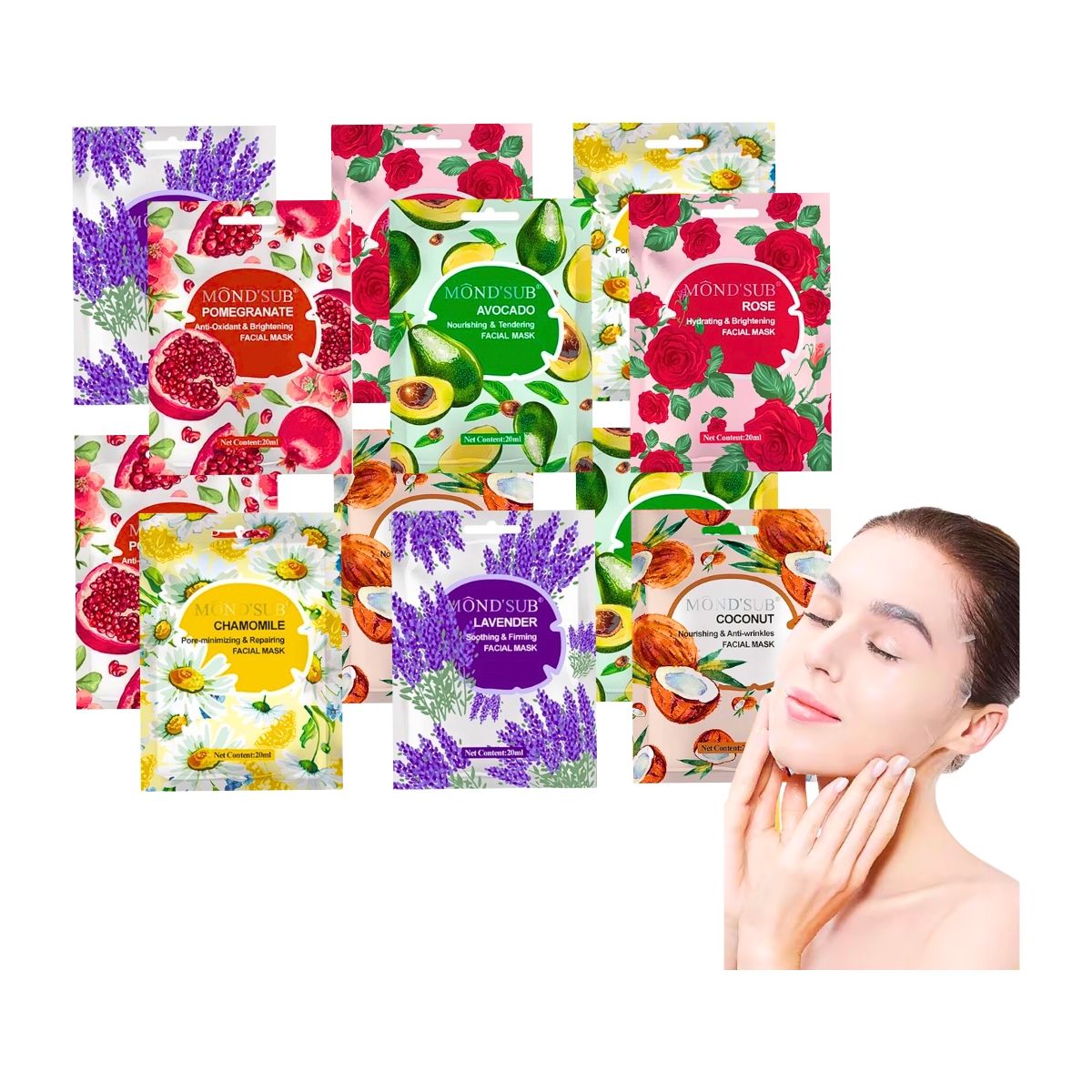 GENERICO - Pack X12 Mascarilla Facial Hidratante Surtidas - Mondsub