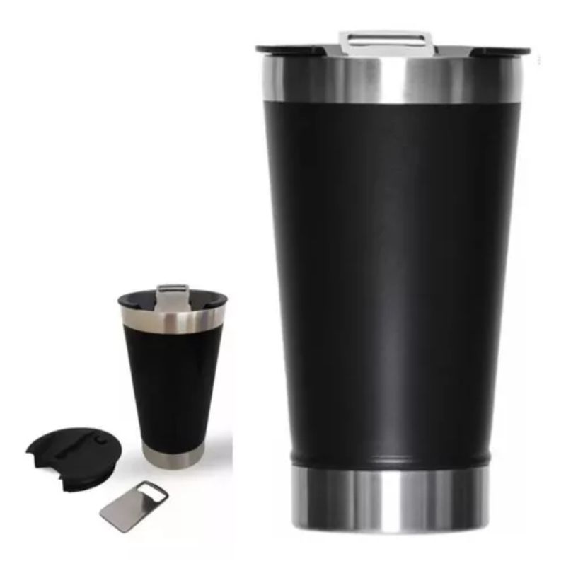 OEM - Vaso Térmico Para Cerveza Con Tapa Y Abridor 502ml