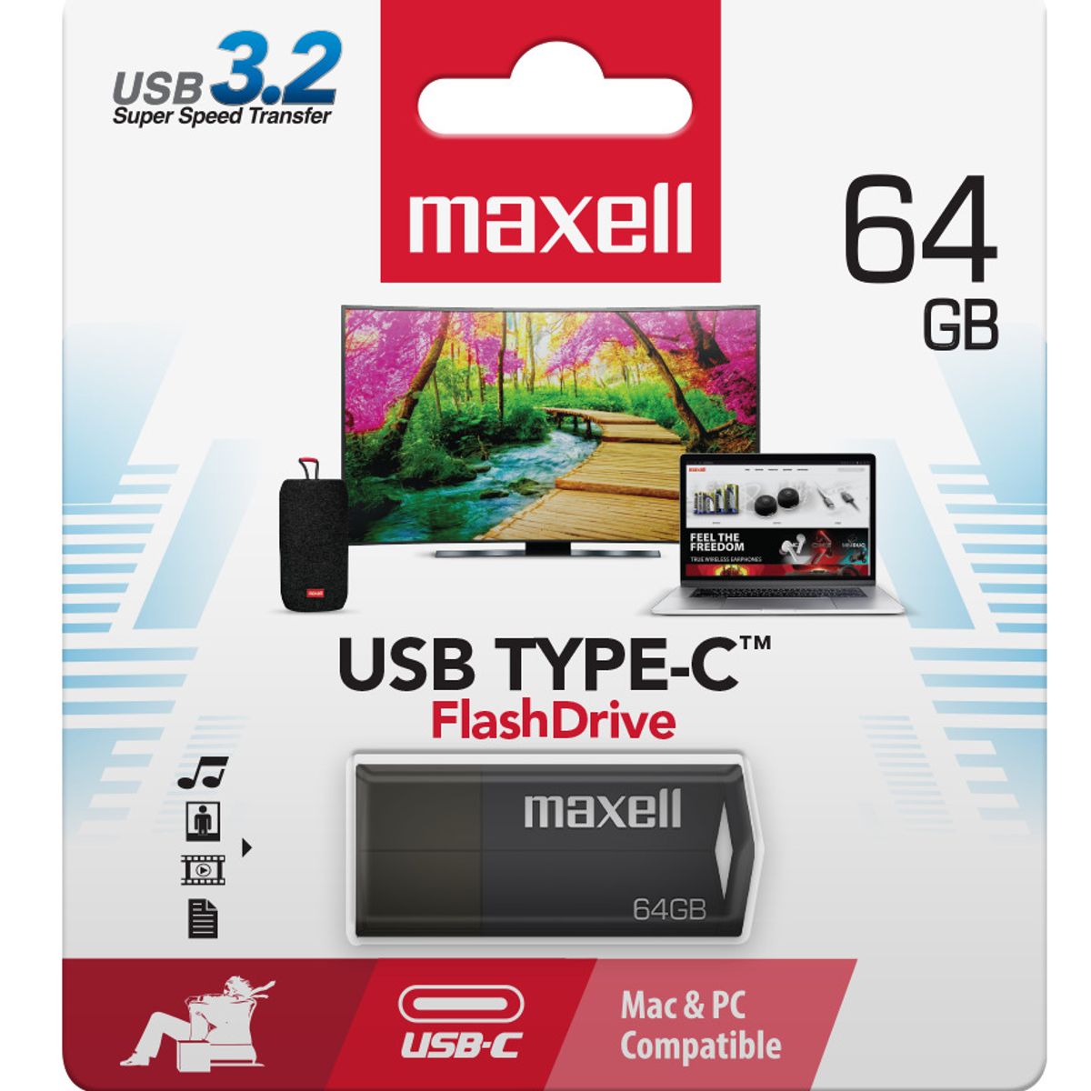 MAXELL - Pendrive Maxell Usbtc Tipo C 64gb 3.2 Negro