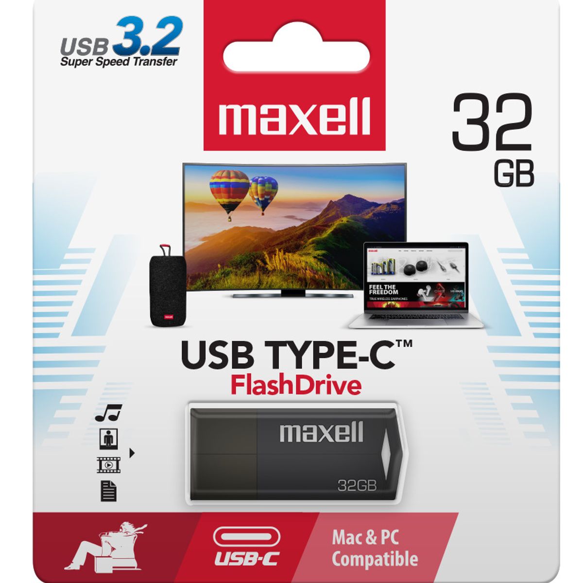 MAXELL - Pendrive Maxell Usbtc Tipo C 32gb 3.2 Negro