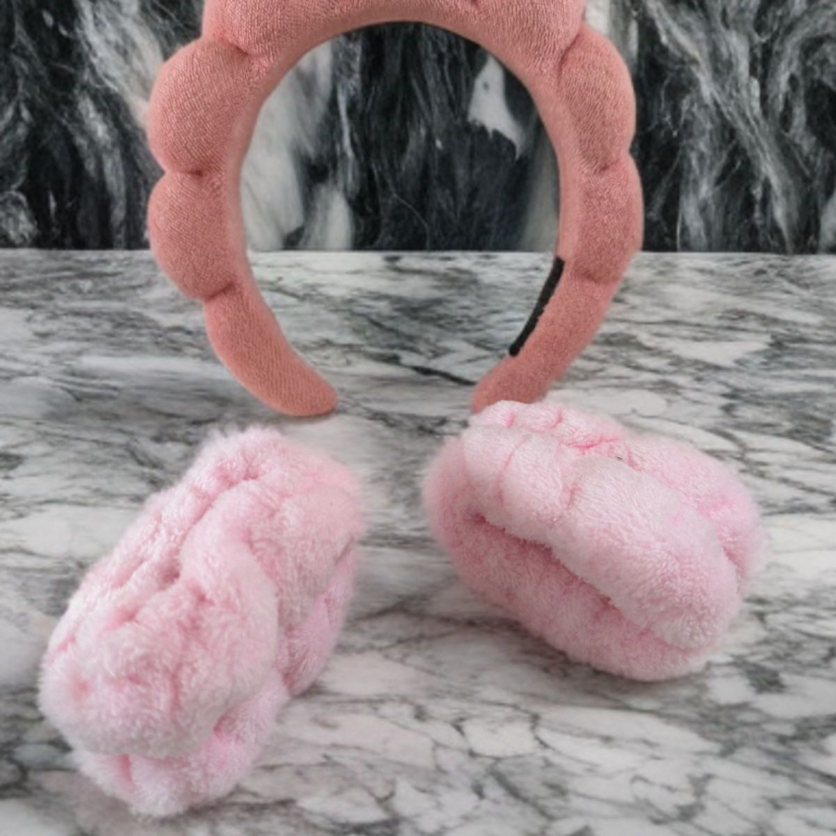 GENERICO - Diadema Cintillo + Muñequera Skincare Cabello Spa Color Rosa