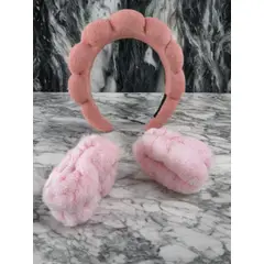 GENERICO - Diadema Cintillo + Muñequera Skincare Cabello Spa Color Rosa