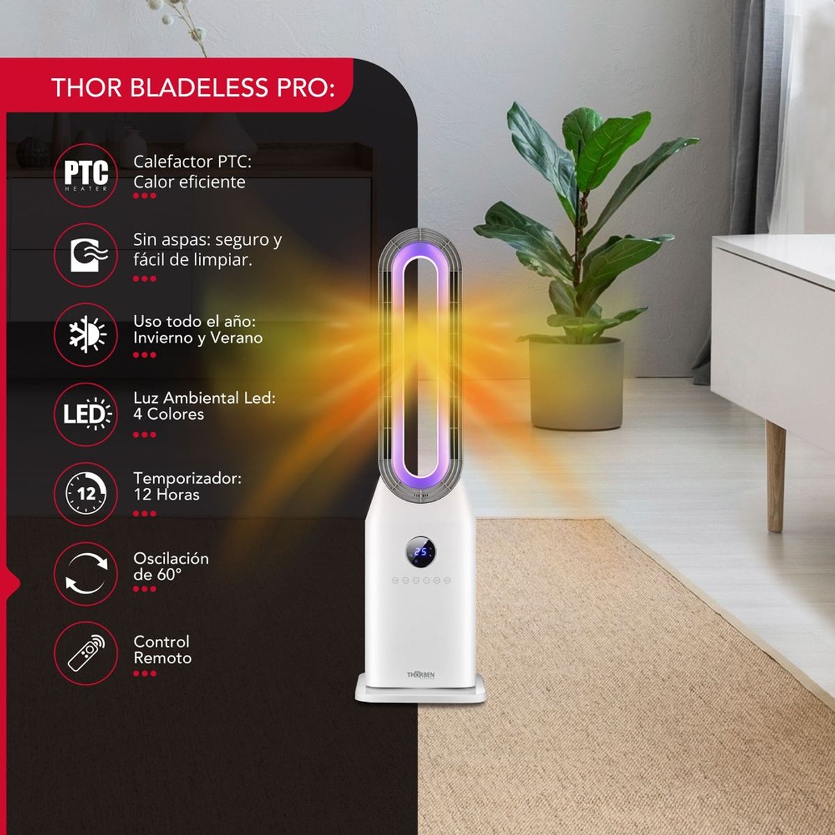 THORBEN - Calefactor y ventilador sin aspas  Thor Bladeless Pro