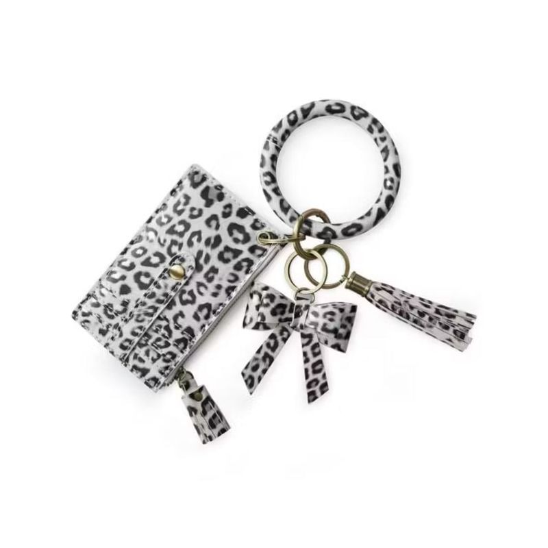 ECOSUSI - Ecosusi Llavero de pulsera con borla y lazo - Leopardo Blanco