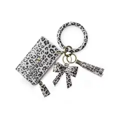 ECOSUSI - Llavero de pulsera con borla y lazo - Leopardo Blanco