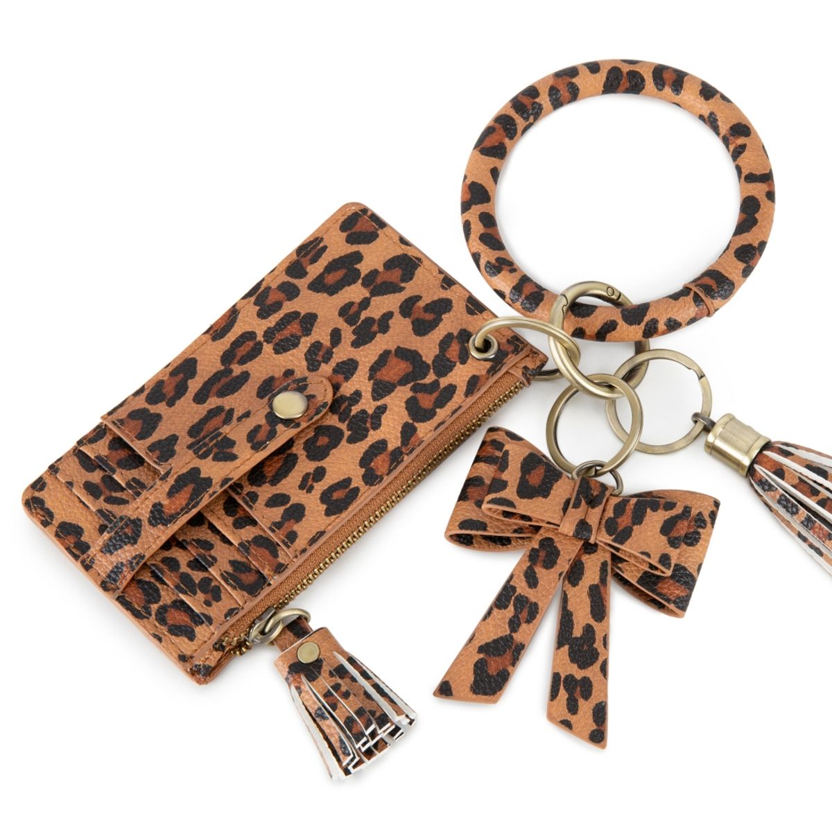ECOSUSI - Ecosusi Llavero de pulsera con borla y lazo - Leopardo Marrón