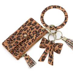 ECOSUSI - Llavero de pulsera con borla y lazo - Leopardo Marrón