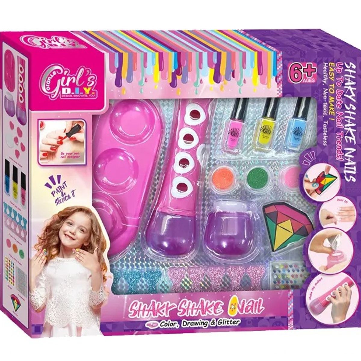 GENERICO - Set Juguete Belleza Pinta Uña Manicura Y Aplicador Glitter