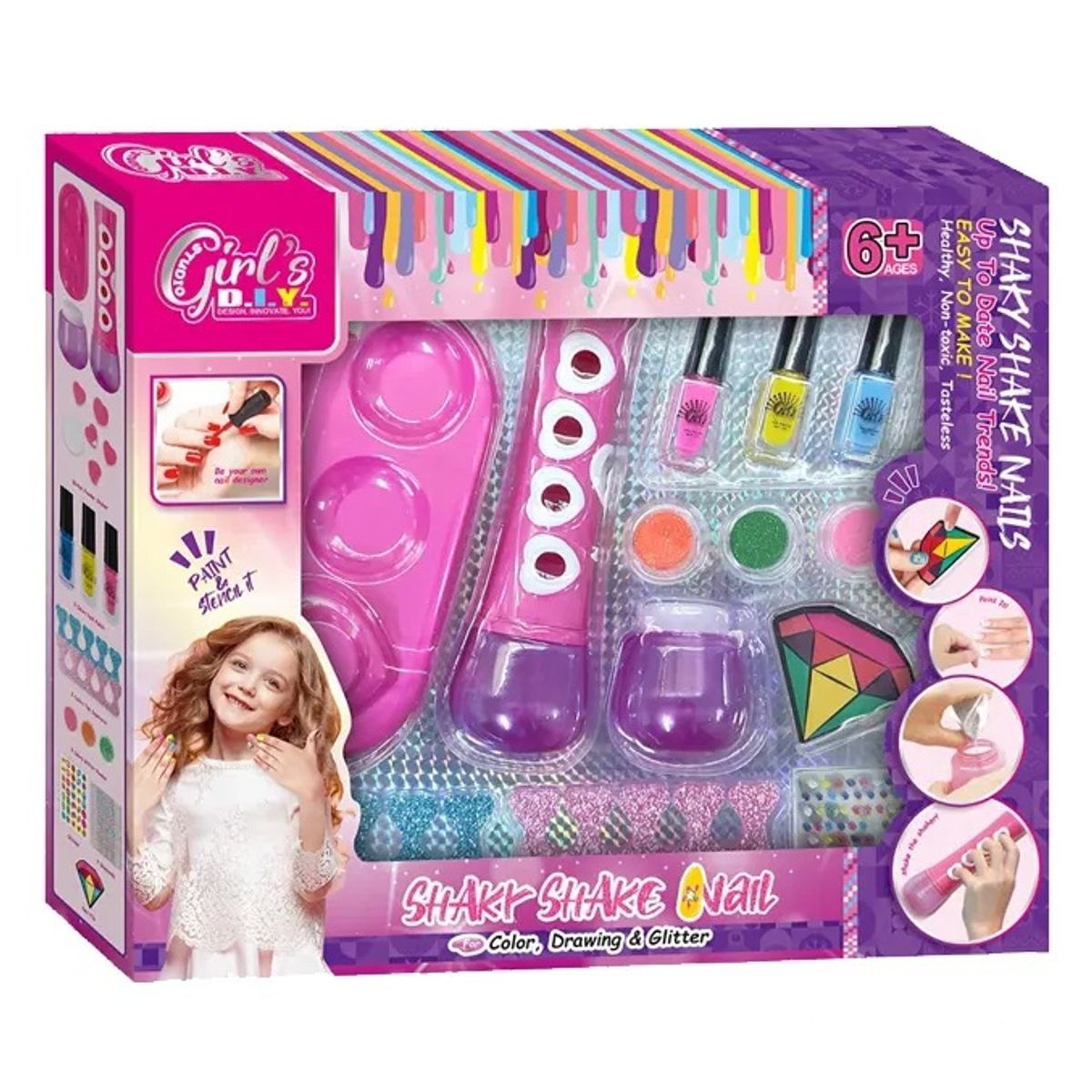 GENERICO - Set Juguete Belleza Pinta Uña Manicura Y Aplicador Glitter