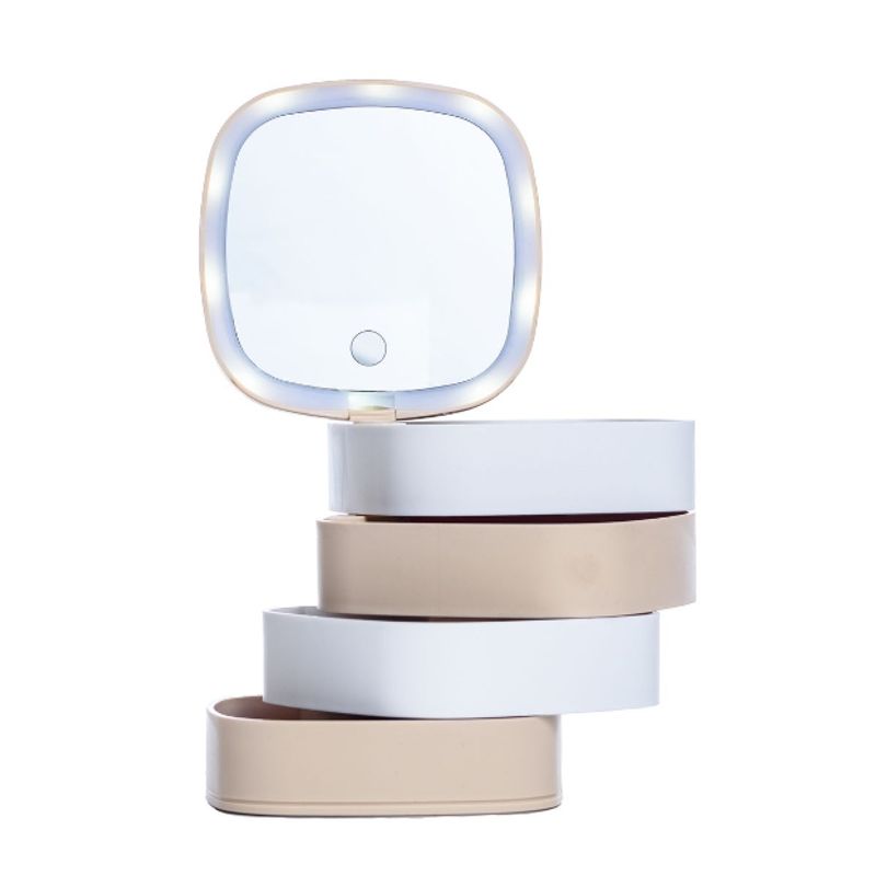 GENERICO - Caja De almacenamiento De Cosméticos Y Accesorios Con Espejo LED