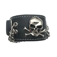 LIVE LOVE ROCK ON - Pulsera Cuero Negra Calavera