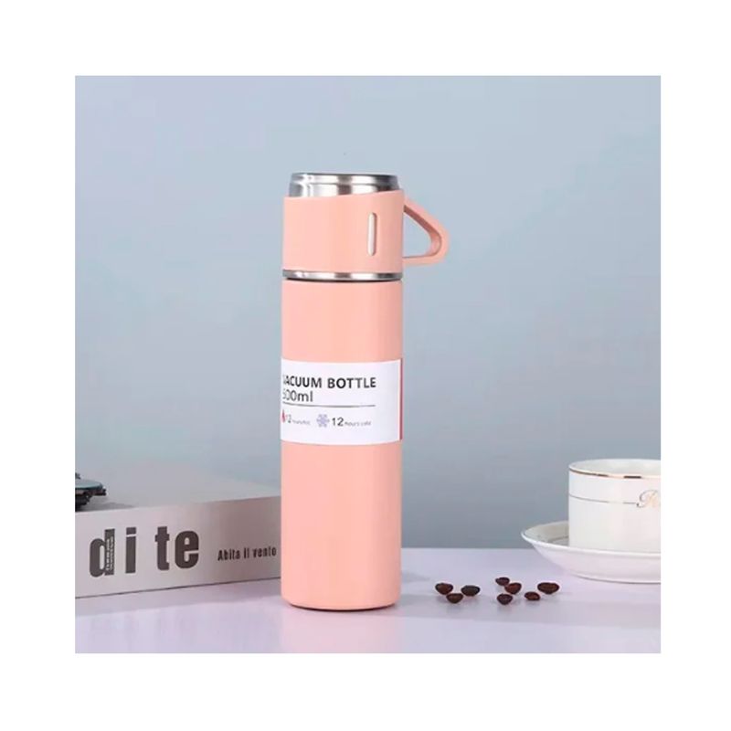 GENERICO - Set Termo Vaso Térmico Acero Inoxidable 500ml + 3 Tazas