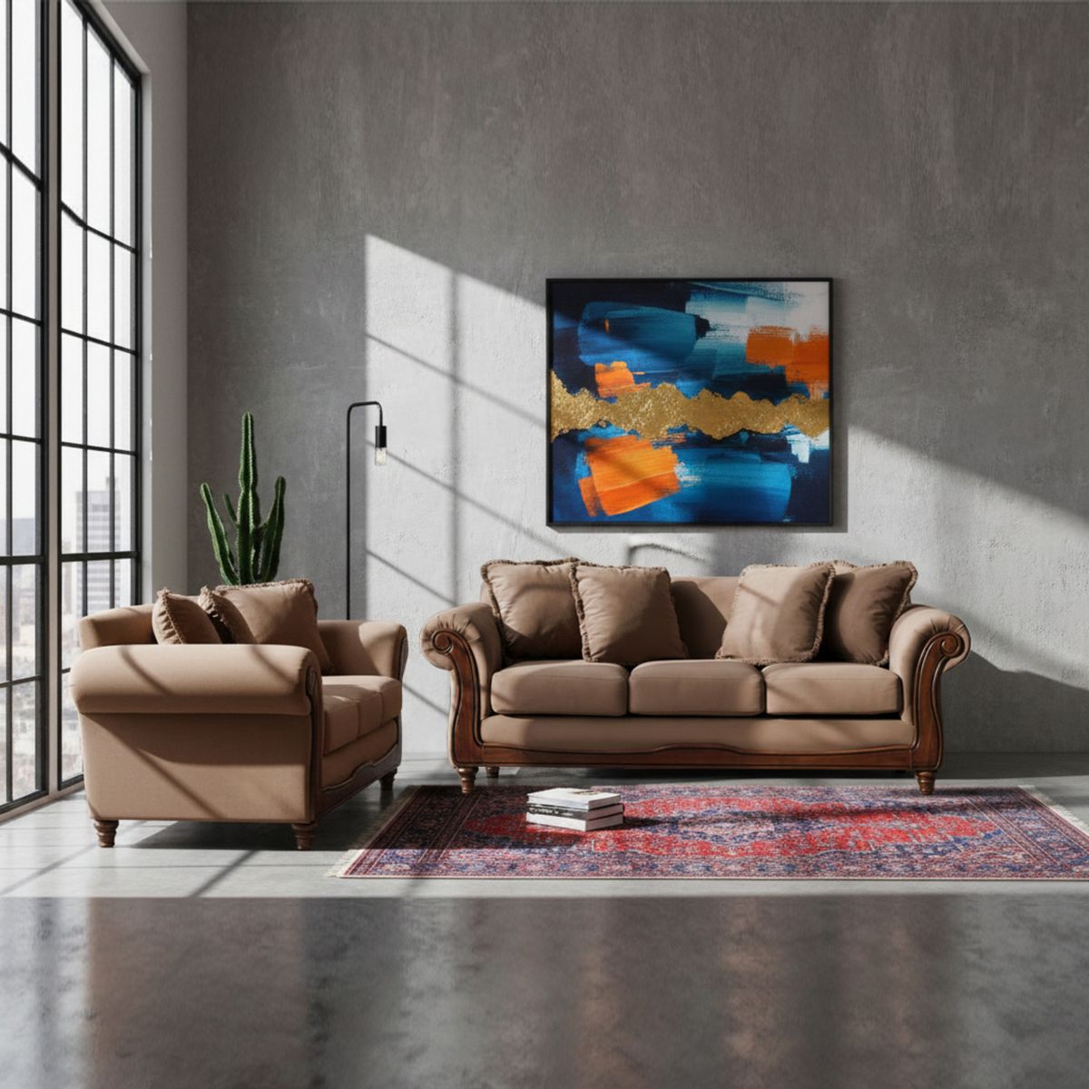 LATAM HOME - Juego de Living Latam Home Rimini 3-2 Tela Velvet Beige