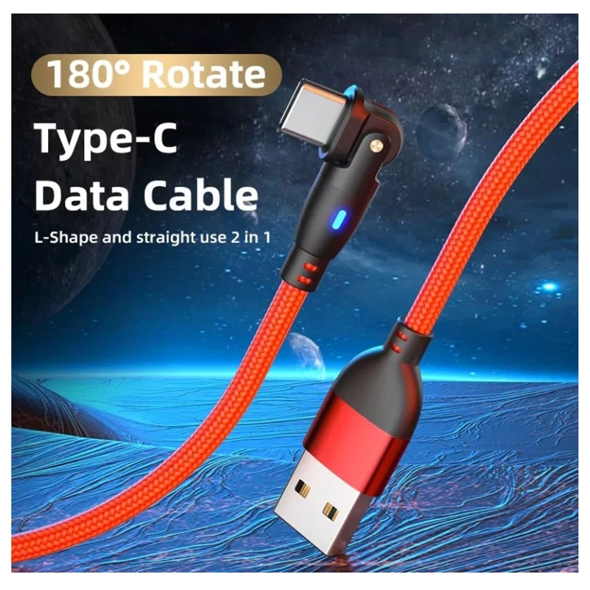 GENERICO - Cable Usb A Usb-c Carga Rápida 3a 18w 2 Metros 180º Rojo