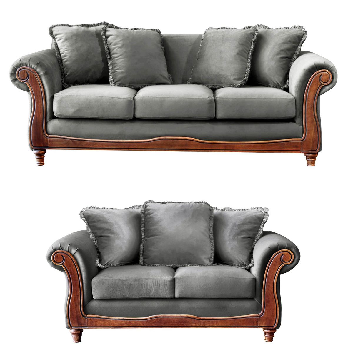 LATAM HOME - Juego de Living Rimini 3-2 Tela Velvet Gris