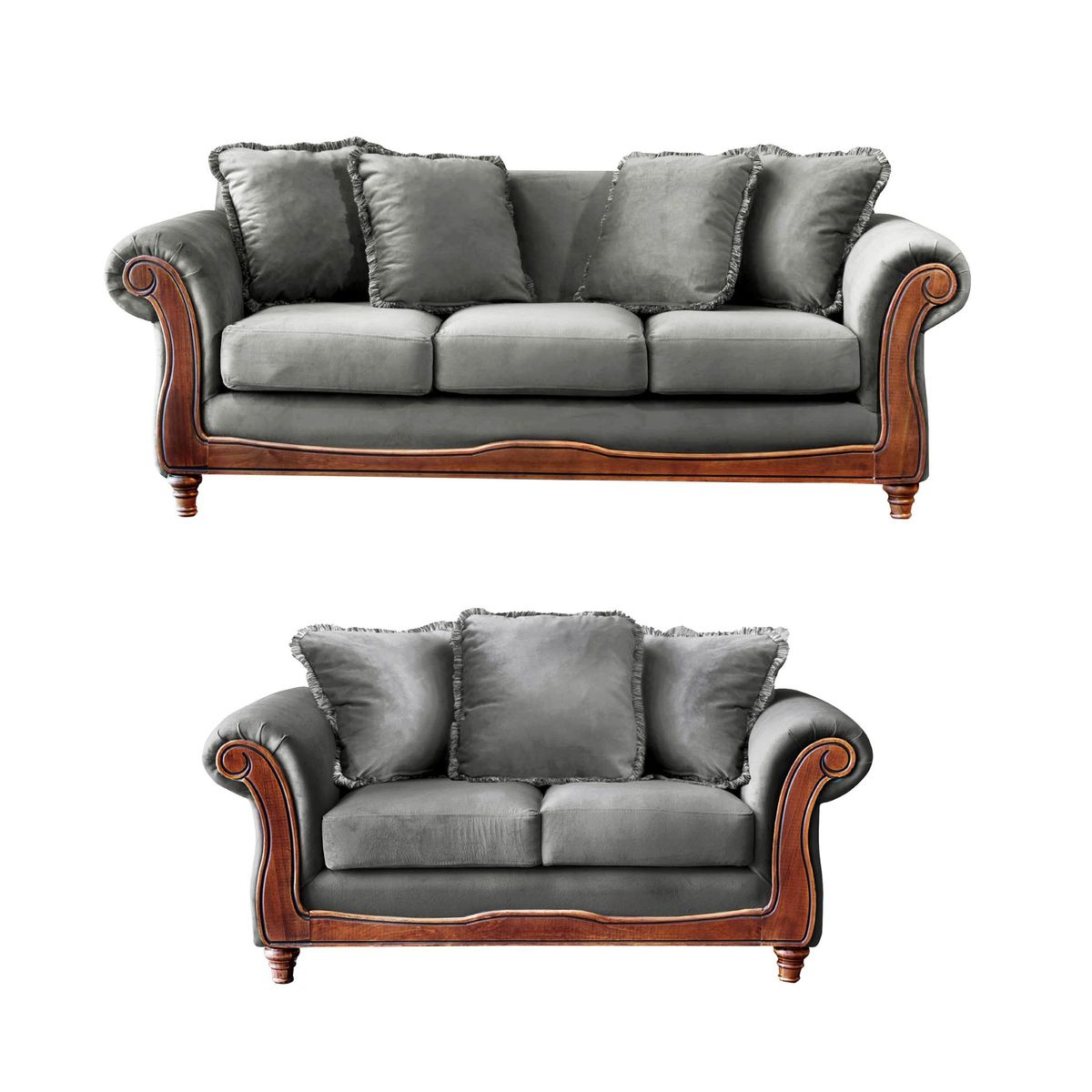 LATAM HOME - Juego de Living Rimini 3-2 Tela Velvet Gris