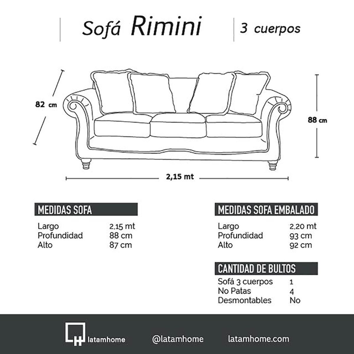 LATAM HOME - Juego de Living Rimini 3-2 Tela Velvet Gris