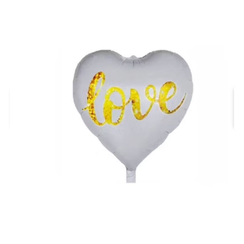 GENERICO - Globo Diseño Corazon  Blanco- Love en dorado
