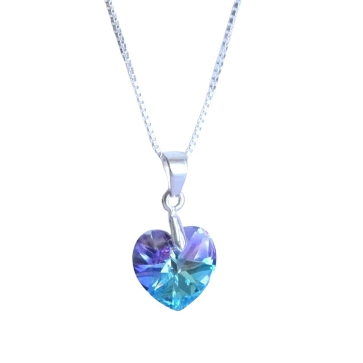 MABELITA - Cadena De Plata Veneciana Cristal Corazón Violeta
