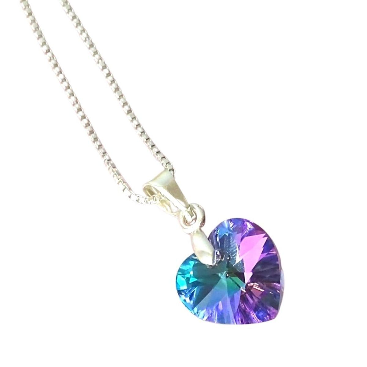 MABELITA - Cadena De Plata Veneciana Cristal Corazón Violeta