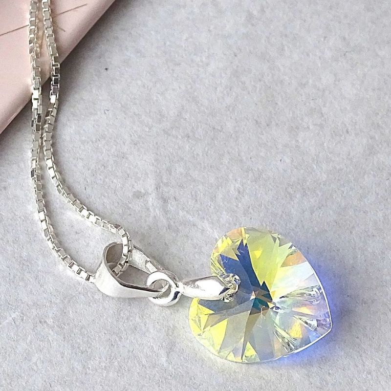 MABELITA - Cadena De Plata veneciana con Cristal Corazón AB