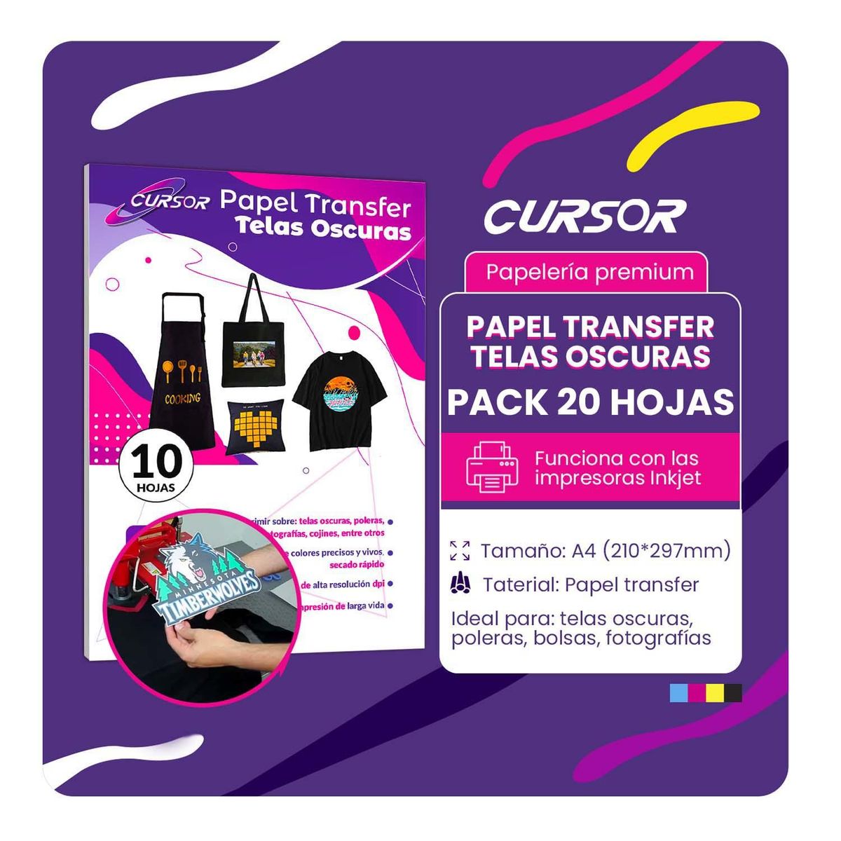 CURSOR - Papel Transfer Telas Oscuras A4 Pack 20 H Cursor