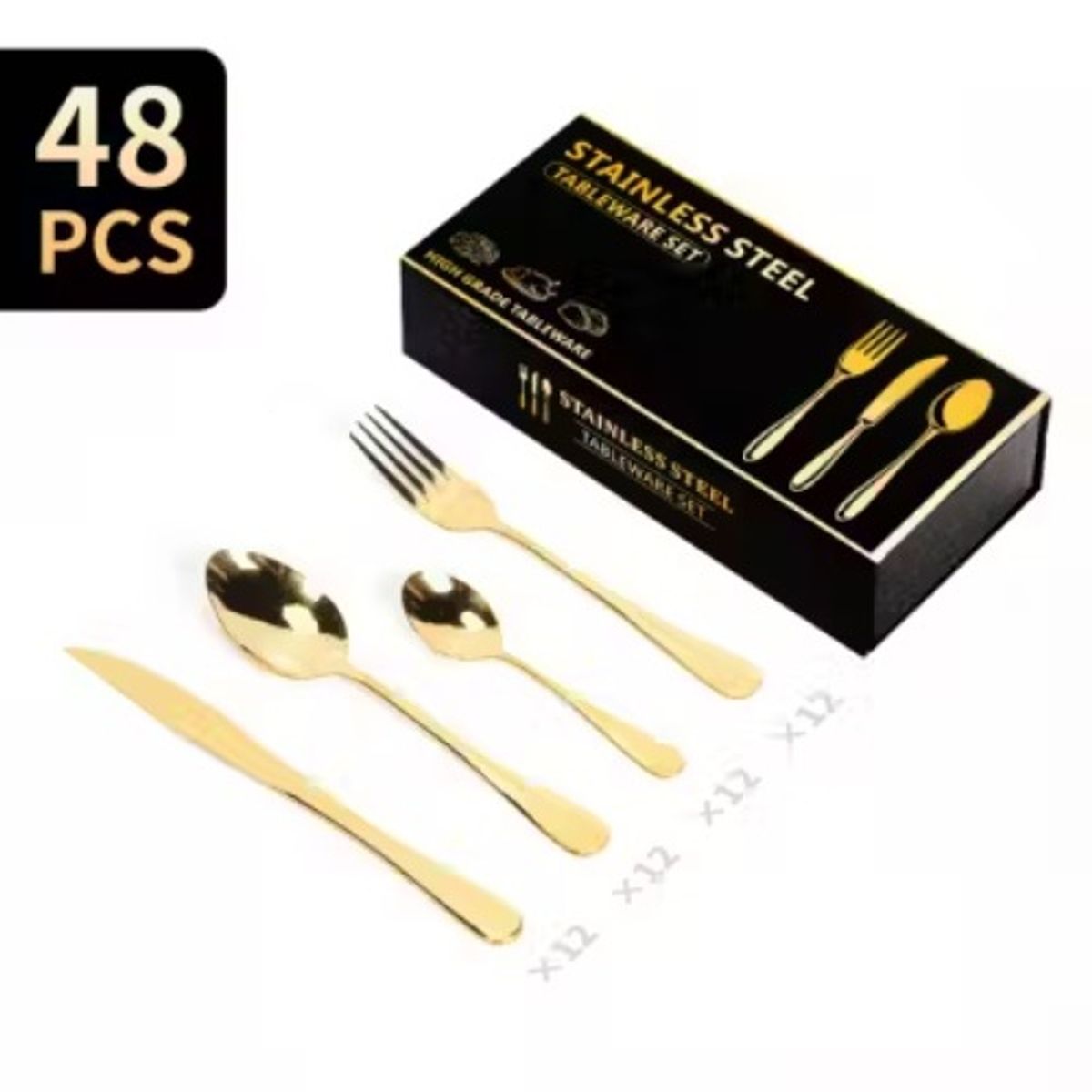 U BUY - Set Cubiertos de Lujo 48 Piezas Color-Dorado