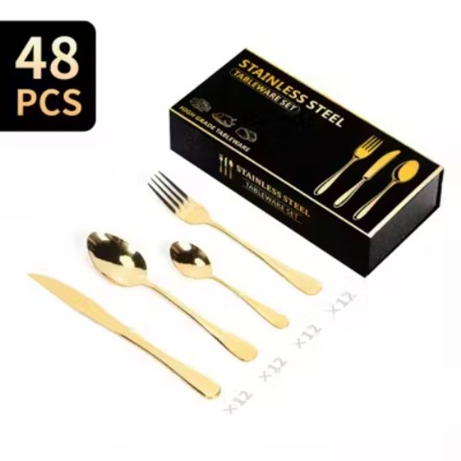 U BUY - Set Cubiertos de Lujo 48 Piezas Color-Dorado