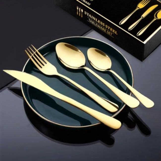 U BUY - Set Cubiertos de Lujo 48 Piezas Color-Dorado