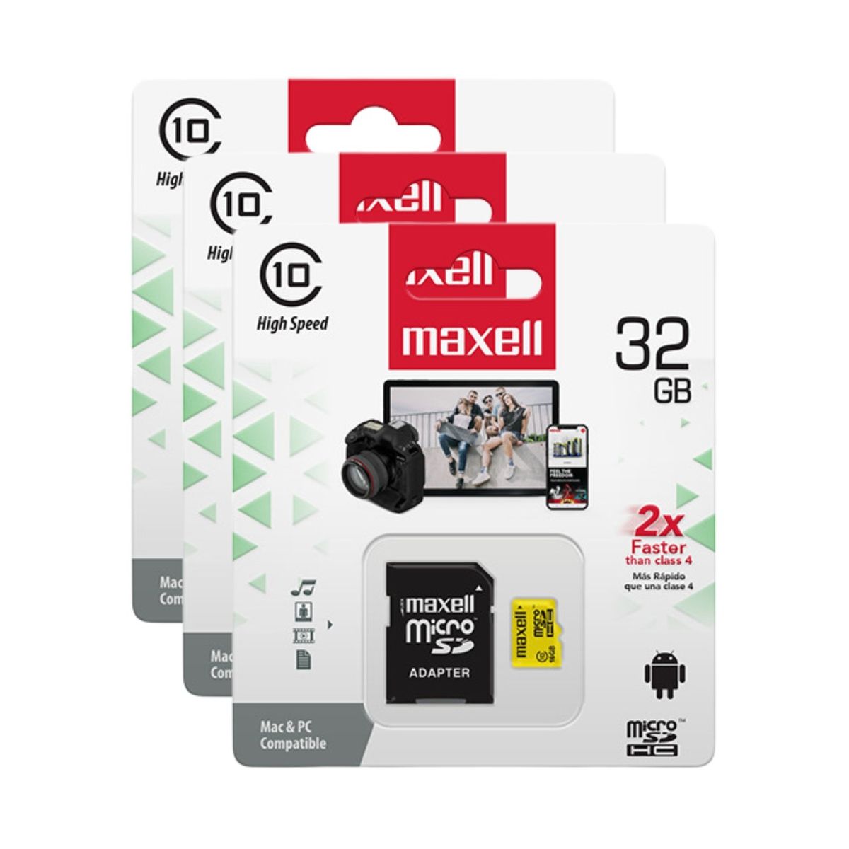 MAXELL - Pack 3 Tarjetas Micro SD Maxell 32GB CLASE 10