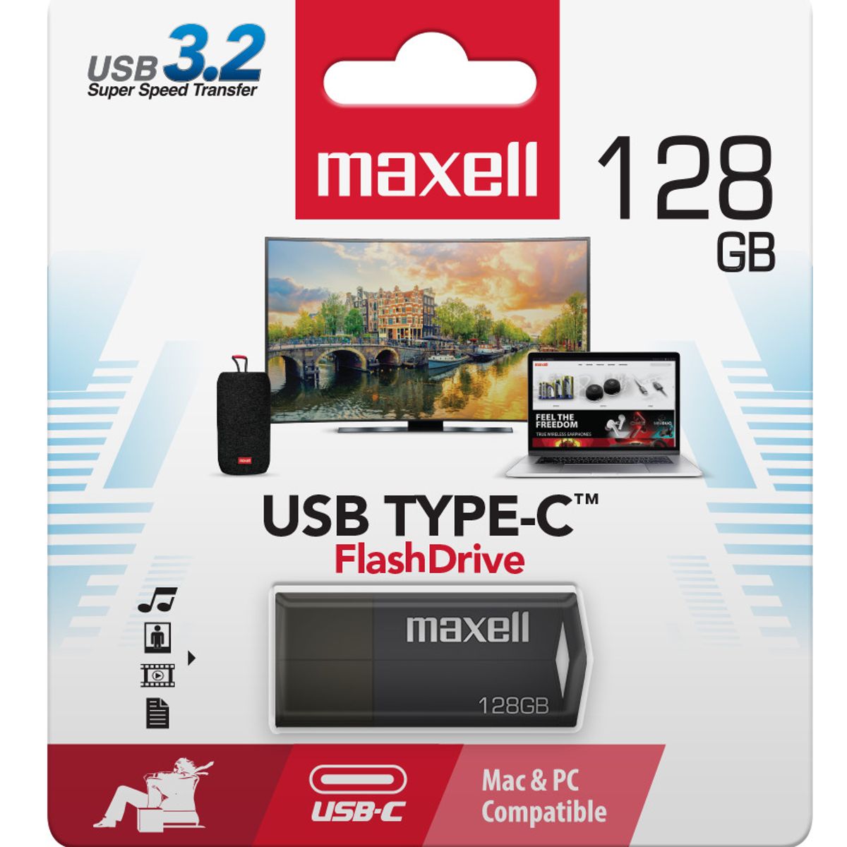MAXELL - Pendrive Maxell Usbtc Tipo C 128gb 3.2 Negro