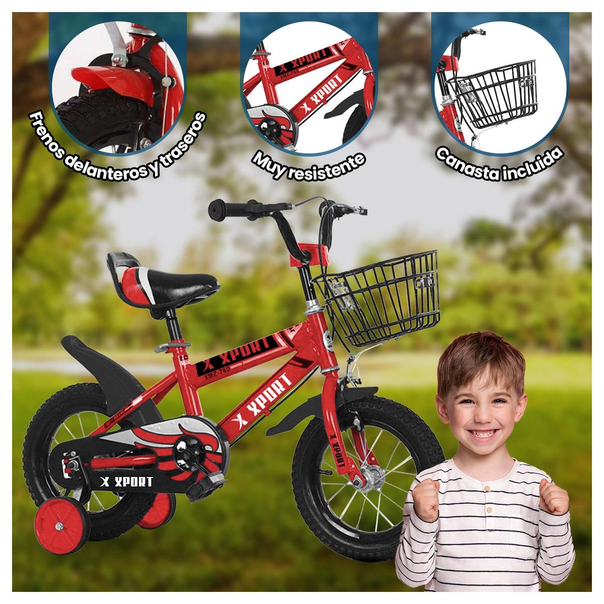 XPORT - Bicileta Infantil Xport aro 12 con ruedas de entrenamiento - Rosa claro