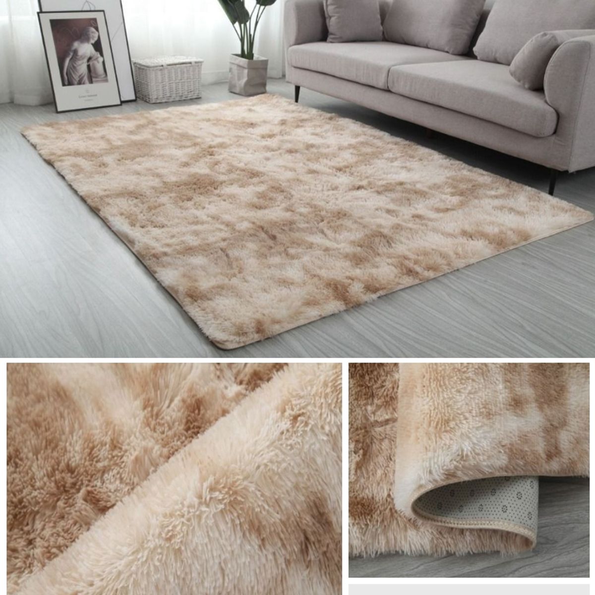 GENERICO - alfombra DE INVIERNO PELUDA BEIGE JASPEADO antideslizante 180x200 cm
