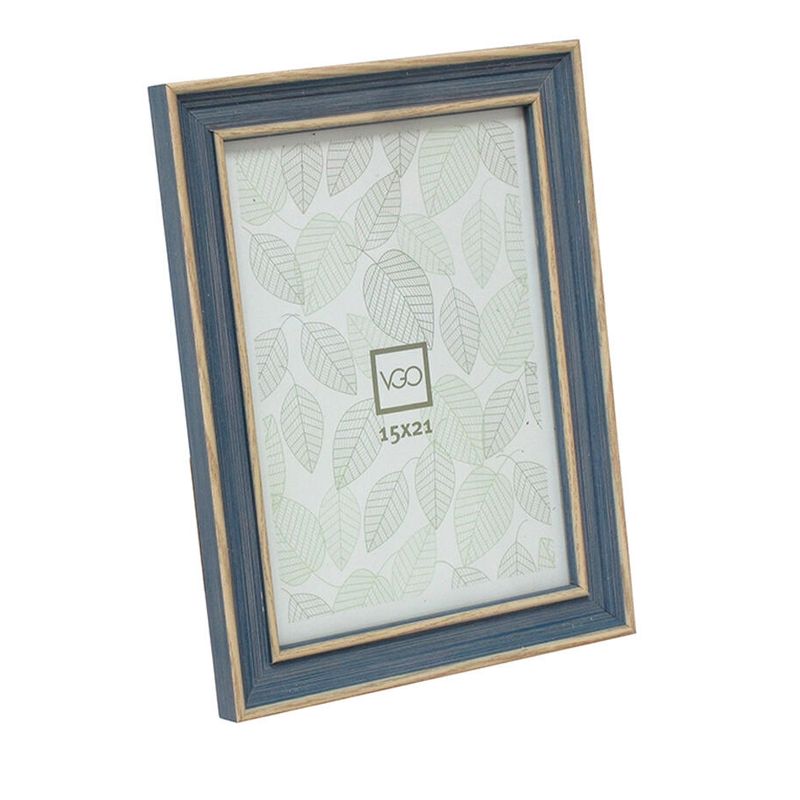 VGO - Marco simil madera combinado Celeste 15x21 cm