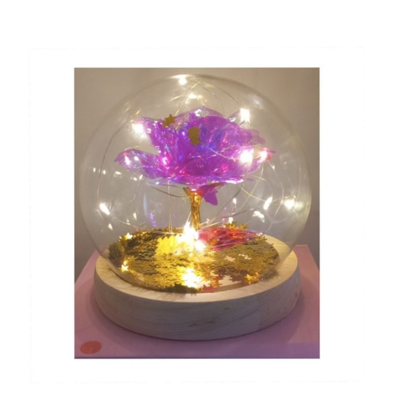 GENERICO - Rosa Eterna Luces Led Cúpula Vidrio Flor Eterna Artificial Morada