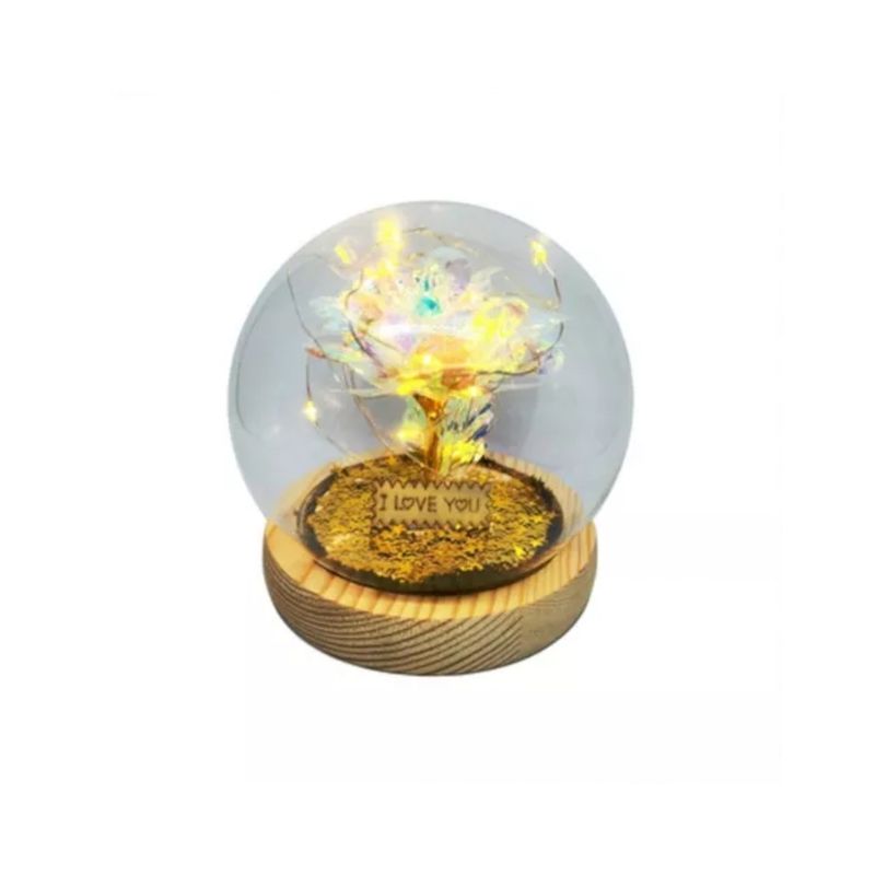 GENERICO - Rosa Eterna Luces Led Cúpula Vidrio Flor Eterna Artificial Blanca