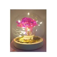 GENERICO - Rosa Eterna Luz Led Cúpula Vidrio Flor Eterna ArtificialColor Fucsia