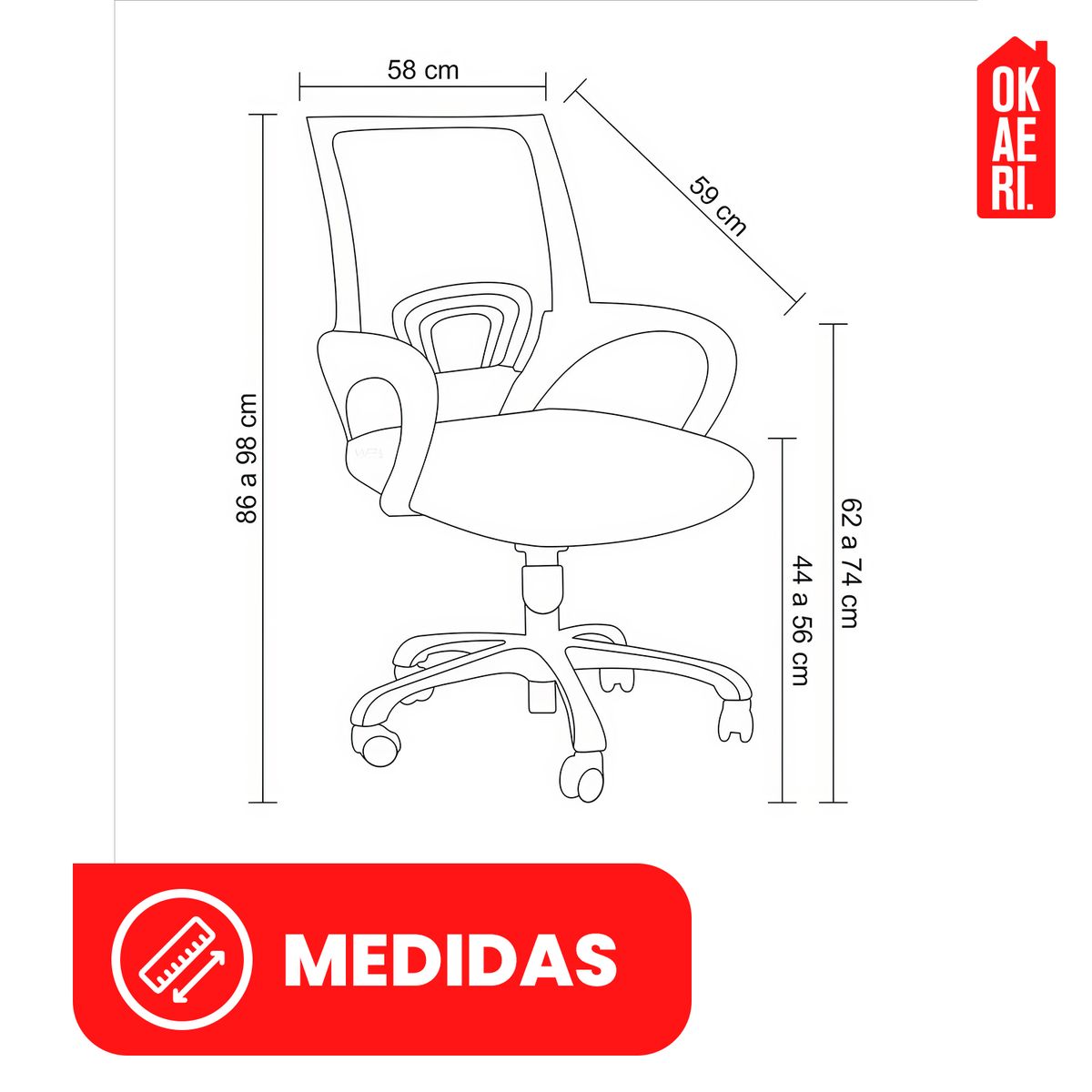 OKAERI - Silla De Escritorio Okaeri Negra Con Tapizado De Goma