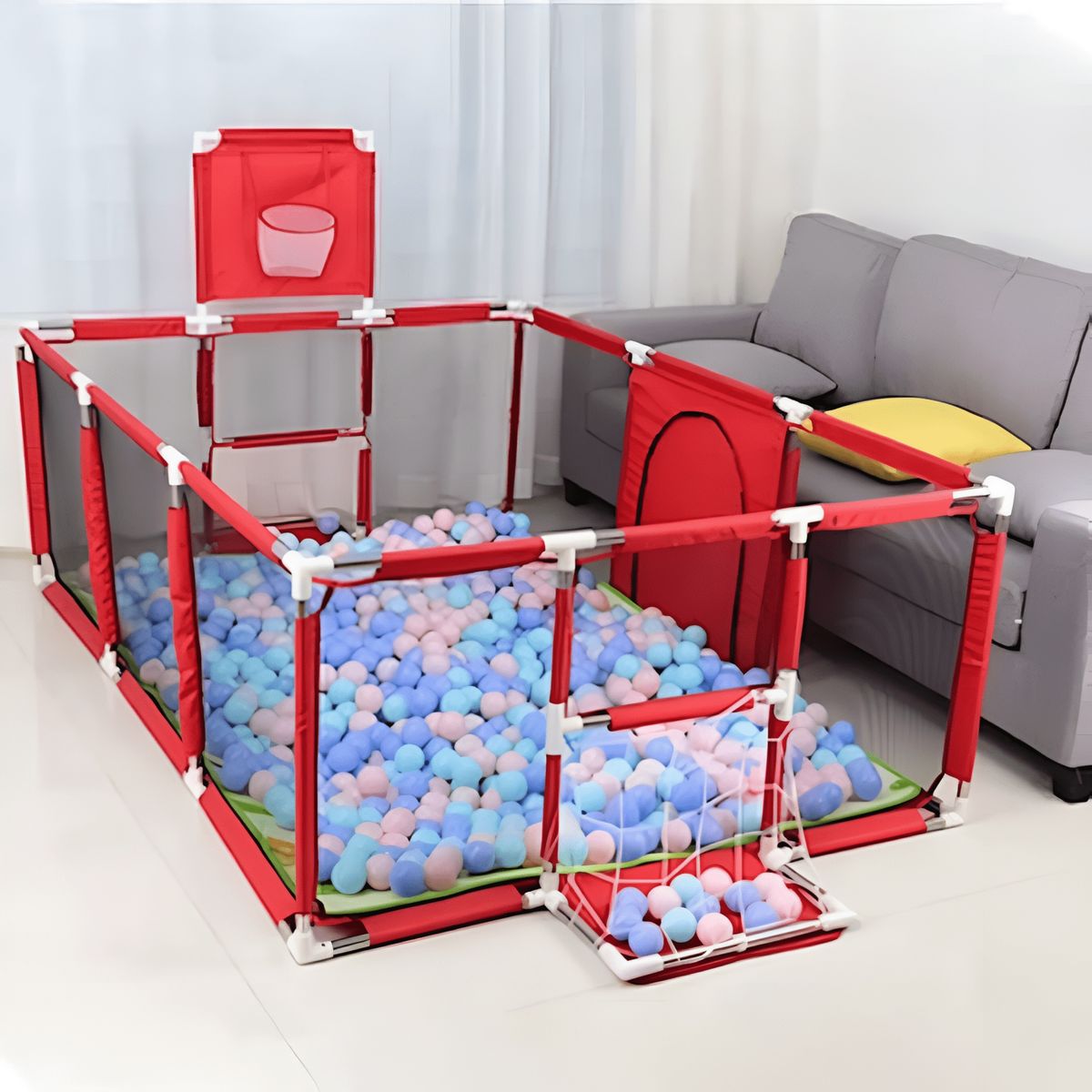 GENERICO - Corral Seguridad Bebes Con Aro De Basket 180cm Rojo