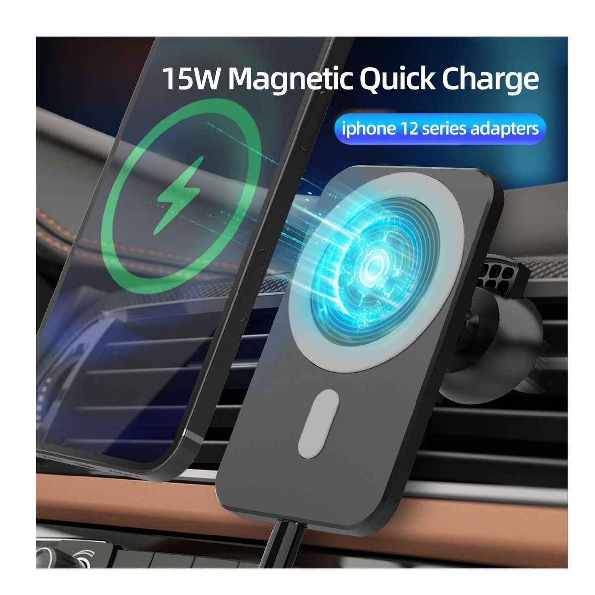 GENERICO - Cargador Magsafe Para Auto Inalámbrico Compatible iPhone 15w