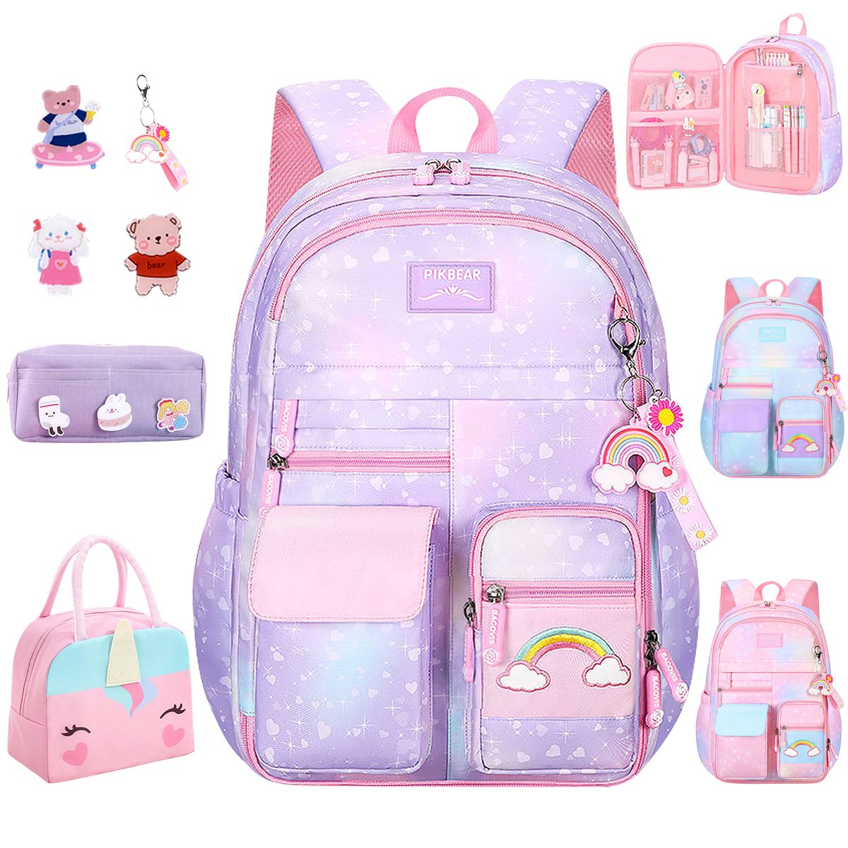 LUKOVEE - Mochila Infantil Para Niña Escolar Unicornio Lonchera Y Estuche