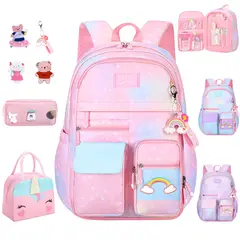 LUKOVEE - Mochila Infantil Para Niña Escolar Unicornio Lonchera Y Estuche