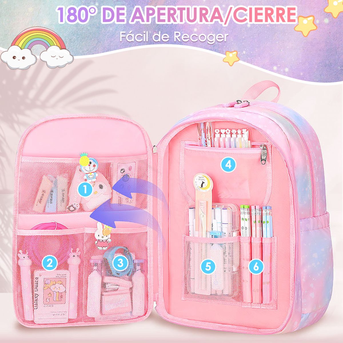 LUKOVEE - Mochila Infantil Para Niña Escolar Unicornio Lonchera Y Estuche