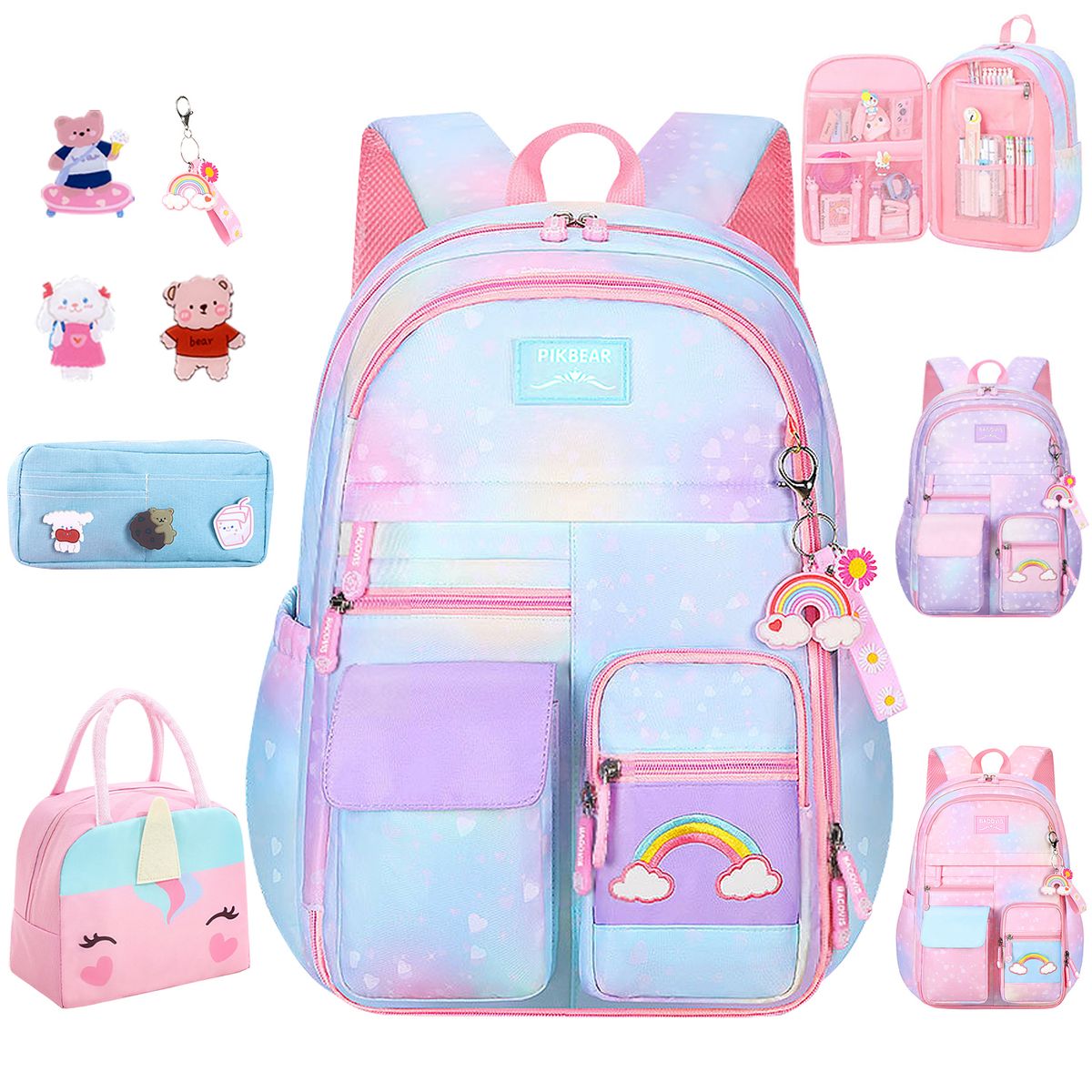 LUKOVEE - Mochila Infantil Para Niña Escolar Unicornio Lonchera Y Estuche