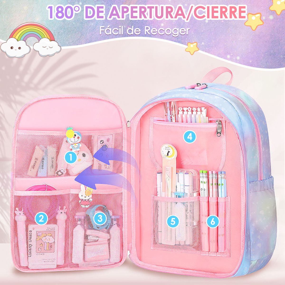 LUKOVEE - Mochila Infantil Para Niña Escolar Unicornio Lonchera Y Estuche
